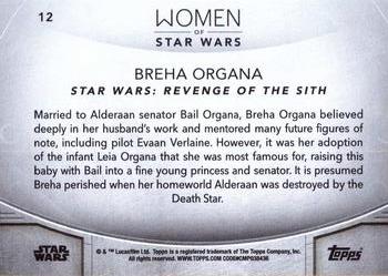 2020 Topps Women of Star Wars #12 Breha Organa Back