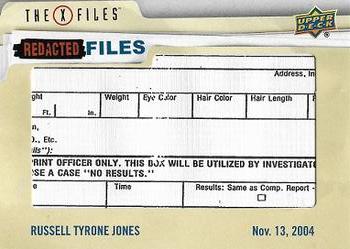2019 Upper Deck The X-Files UFOs and Aliens Edition - Redacted Files #RF-5 Russell Tyrone Jones Front