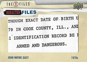 2019 Upper Deck The X-Files UFOs and Aliens Edition - Redacted Files #RF-18 John Wayne Gacy Front