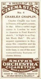 1920 F. & J. Smith's Cinema Stars #4 Charlie Chaplin Back