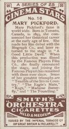 1920 F. & J. Smith's Cinema Stars #16 Mary Pickford Back