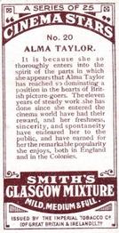1920 F. & J. Smith's Cinema Stars #20 Alma Taylor Back