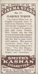 1920 F. & J. Smith's Cinema Stars #21 Florence Turner Back