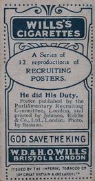 1915 Wills's Recruiting Posters #NNO He did his Duty. Back