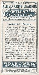 1917 Wills's Allied Army Leaders #11 General Pétain Back
