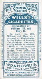 1911 Wills's The Coronation Series #25 Coronation of William III and Mary II Back