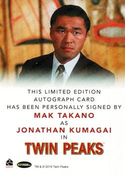 2019 Rittenhouse Twin Peaks Archives - Classic Autographs #NNO Mak Takano Back