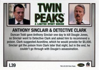 2019 Rittenhouse Twin Peaks Archives - 2017 A Limited Event Relationships #L39 Anthony Sinclair / Detective Clark Back