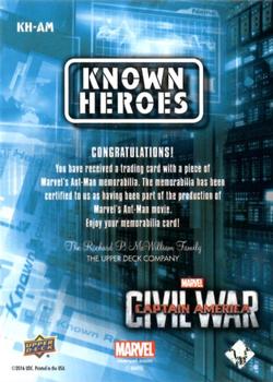 2016 Upper Deck Captain America Civil War (Walmart) - Known Heroes #KH-AM Paul Rudd Back