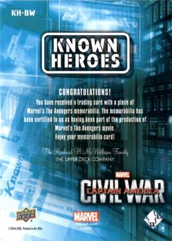 2016 Upper Deck Captain America Civil War (Walmart) - Known Heroes #KH-BW Scarlett Johansson Back