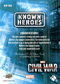 2016 Upper Deck Captain America Civil War (Walmart) - Known Heroes #KH-HA Jeremy Renner Back
