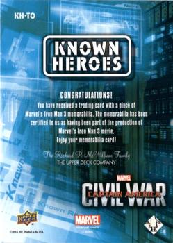 2016 Upper Deck Captain America Civil War (Walmart) - Known Heroes #KH-TO Robert Downey Jr. Back
