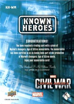 2016 Upper Deck Captain America Civil War (Walmart) - Known Heroes #KH-WM Elizabeth Olsen Back