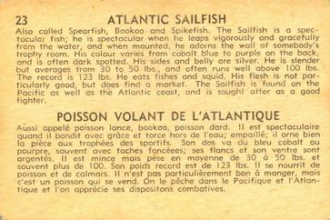 1962 Parkhurst Fish (V339-19) #23 Atlantic Sailfish Back