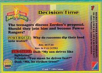 1994 Collect-A-Card Mighty Morphin Power Rangers (Hobby) - Powerfoil #7 Decision Time Back