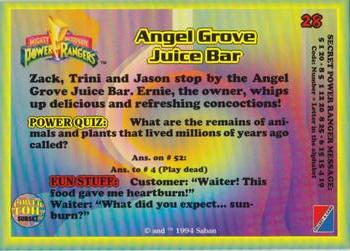 1994 Collect-A-Card Mighty Morphin Power Rangers (Hobby) - Powerfoil #28 Angel Grove Juice Bar Back