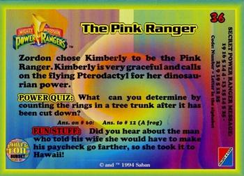 1994 Collect-A-Card Mighty Morphin Power Rangers (Hobby) - Powerfoil #36 The Pink Ranger Back
