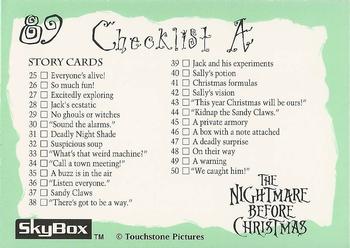 1993 SkyBox The Nightmare Before Christmas #89 Checklist A Back