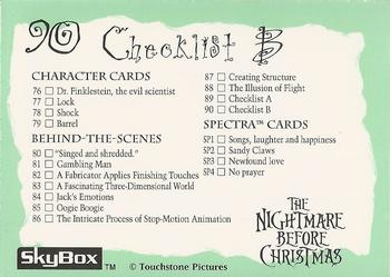 1993 SkyBox The Nightmare Before Christmas #90 Checklist B Back