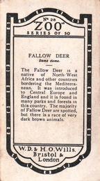 1927 Wills's Zoo #28 Fallow Deer Back