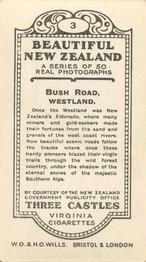 1928 Wills’s Three Castles Beautiful New Zealand #3 Bush Road, Westland Back