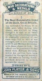 1927 Player's War Decorations & Medals #2 The Most Honorable Order of the Bath, Great Britain Back