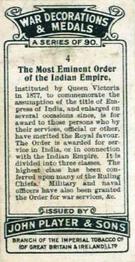 1927 Player's War Decorations & Medals #4 The Most Eminent Order of the Indian Empire Back