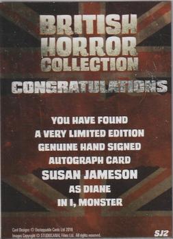 2017 Unstoppable British Horror Collection - Autographs #SJ2 Susan Jameson Back