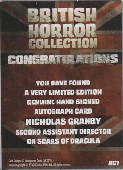 2017 Unstoppable British Horror Collection - Autographs #NG1 Nicholas Granby Back