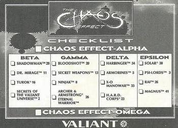 1994 Valiant Chaos Effect Comic Checklist #NNO X-O Manowar / Solar Back