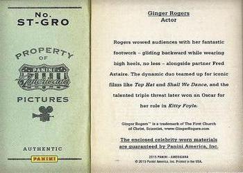 2015 Panini Americana - Silver Screen Triple Materials #ST-GRO Ginger Rogers Back