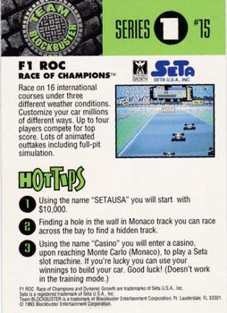1993 Blockbuster Video Game Cards #15 F1 ROC Back