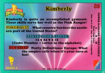 1994 Collect-A-Card Mighty Morphin Power Rangers Series 2 Retail - Blue Border #83 Kimberly Back