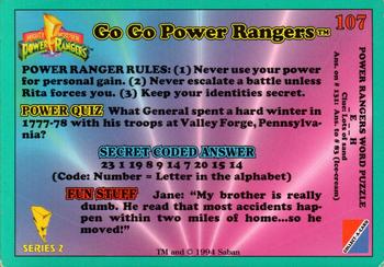 1994 Collect-A-Card Mighty Morphin Power Rangers Series 2 Retail - Blue Border #107 Go Go Power Rangers Back