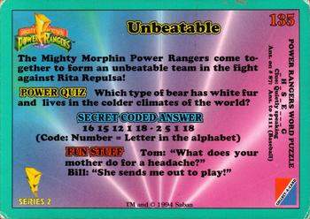 1994 Collect-A-Card Mighty Morphin Power Rangers Series 2 Retail - Blue Border #135 Unbeatable Back