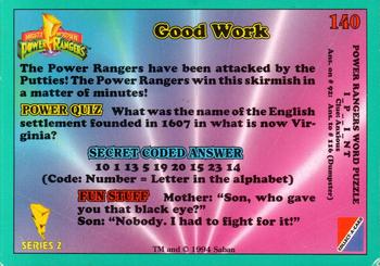 1994 Collect-A-Card Mighty Morphin Power Rangers Series 2 Retail - Blue Border #140 Good Work Back