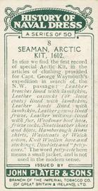1930 Player's History of Naval Dress (Small) #8 Seaman, Arctic Kit, 1602 Back