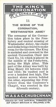 1937 Churchman's The King’s Coronation #11 The Scene of the Coronation, Westminster Abbey Back