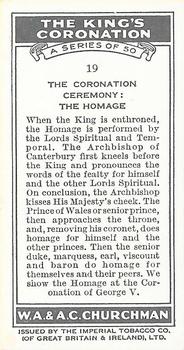 1937 Churchman's The King’s Coronation #19 The Coronation Ceremony: The Homage Back