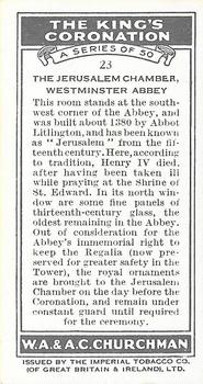 1937 Churchman's The King’s Coronation #23 The Jerusalem Chamber, Westminster Abbey Back