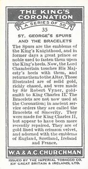 1937 Churchman's The King’s Coronation #35 St. George's Spurs and the Bracelets Back