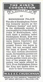 1937 Churchman's The King’s Coronation #47 Buckingham Palace Back