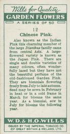 1933 Wills's Garden Flowers #12 Chinese Pink Back