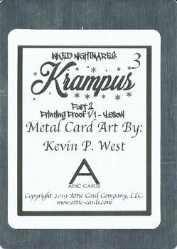 2019 Attic Cards Inked Nightmares Krampus Part 2 - Metal Printing Proofs Yellow #3 Kevin P. West Back