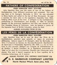 1967 G. E. Barbour Fathers of Confederation #15 John Hamilton Gray Back