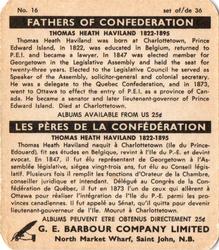 1967 G. E. Barbour Fathers of Confederation #16 Thomas Heath Haviland Back