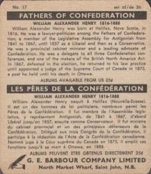 1967 G. E. Barbour Fathers of Confederation #17 William Alexander Henry Back