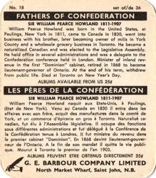 1967 G. E. Barbour Fathers of Confederation #18 William Howland Back