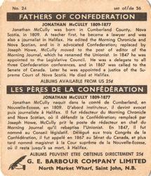 1967 G. E. Barbour Fathers of Confederation #24 Jonathan McCully Back