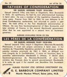 1967 G. E. Barbour Fathers of Confederation #33 Sir S. Leonard Tilley Back